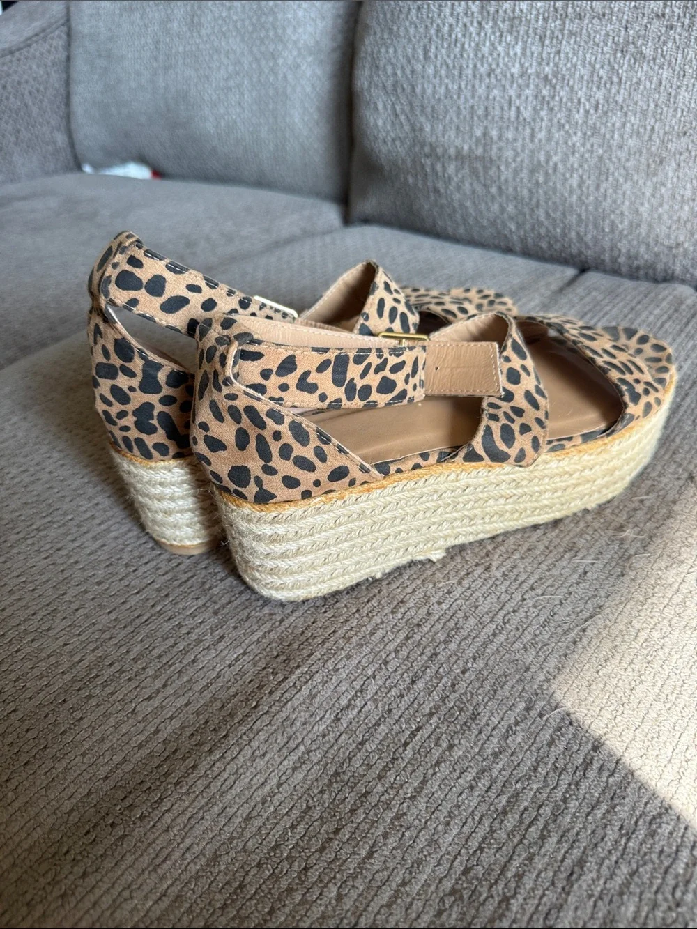 Leopard Print Espadrille Wedge Sandals - Tan/Black